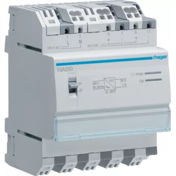 Hager TGA200. Número de polos: 4P. Tensão de entrada CA: 230 V, frequência de entrada CA: 50/60 Hz (TGA200)