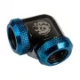 Adaptador 90° BitsPower para tubo rígido 12 mm DE para tubo rígido 12 mm DE, preto/azul brilhante