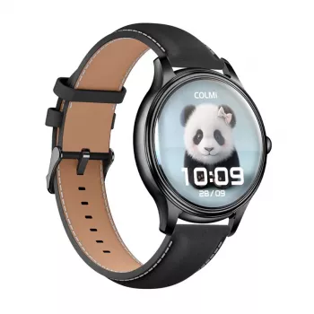 Smartwatch Colmi L28 com bracelete de silicone preta e bracelete de couro preta