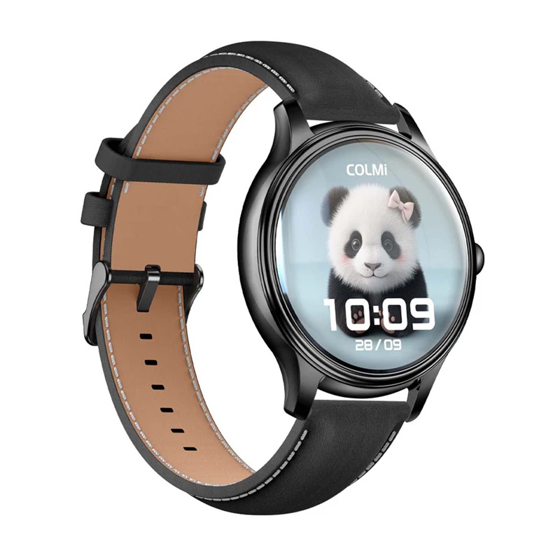 Smartwatch Colmi L28 com bracelete de silicone preta e bracelete de couro preta
