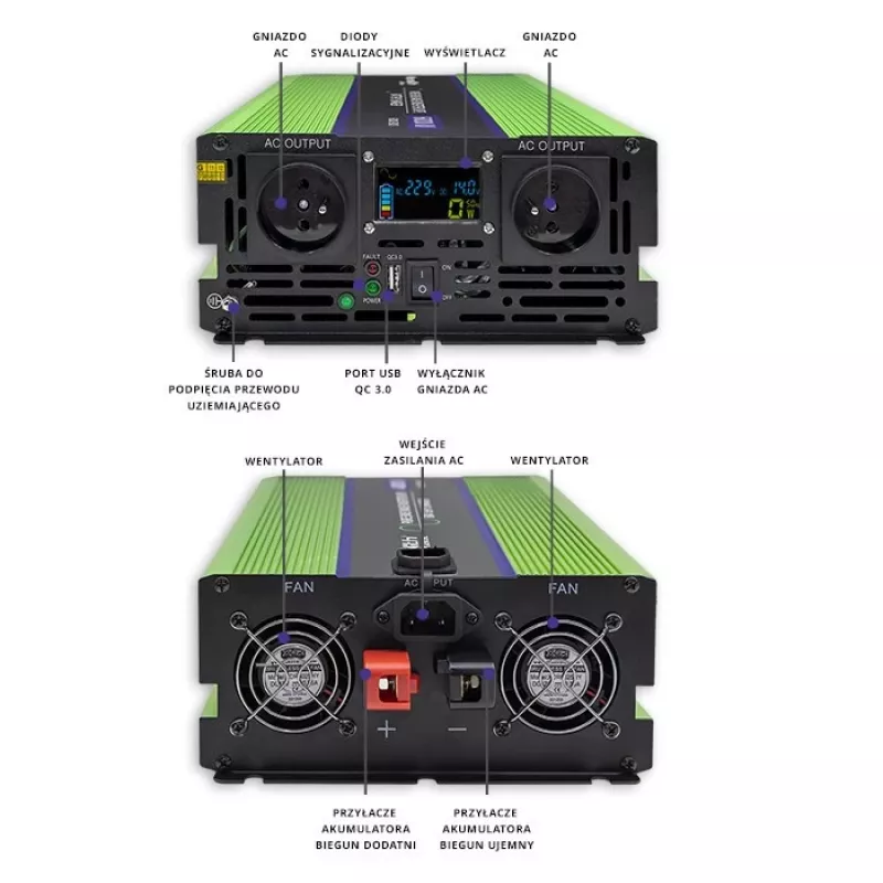 Inversor automóvel Qoltec Monolith 6000 W Verde 12 V