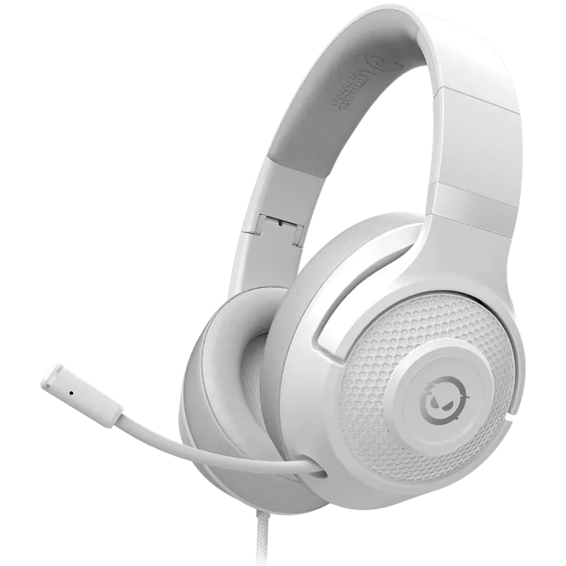 LORGAR Noah 101, headset gaming com microfone, ligação jack 3,5 mm, comprimento do cabo 2 m, design dobrável, almofadas de couro ecológico PU, tamanho: 185*195*80 mm, 0,245 kg, branco