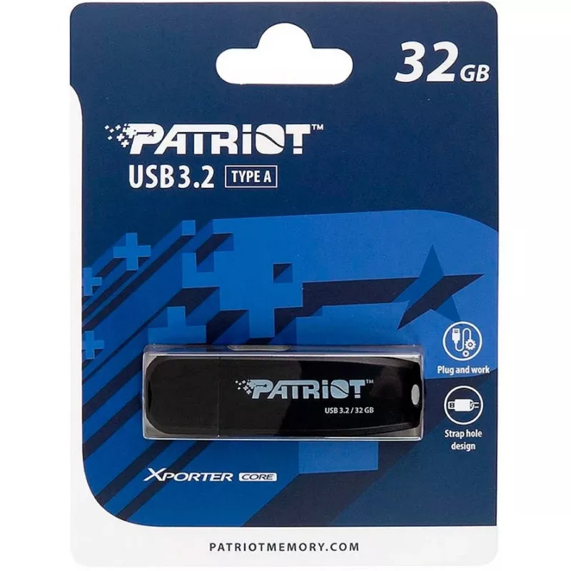 Pen USB PATRIOT 32 GB USB Type-A 3.2 Gen 1 preto, 80 MB/s, porta-chaves