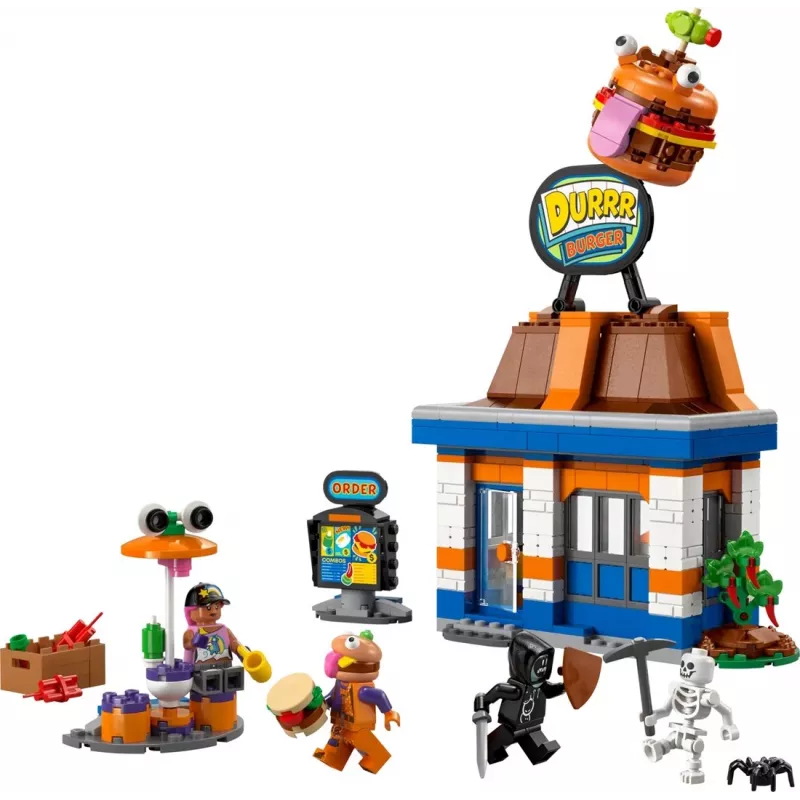 Brinquedo de construção LEGO FORTNITE 77076 Restaurante Durrr Burger Conjunto de brincar — 546 peças, 4 minifiguras, 270×180×90 mm