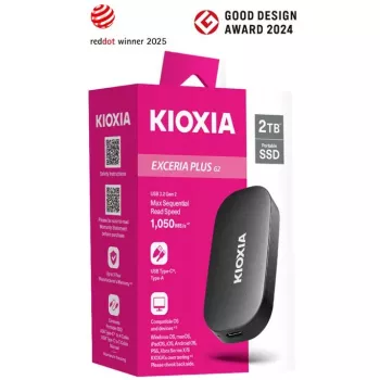 KIOXIA EXCERIA Plus G2 portátil 2TB / até 1050MB/s de leitura e 1000MB/s de escrita, testes de queda MIL-STD, encriptação AES de 256 bits, fotógrafos, criadores de conteúdos e