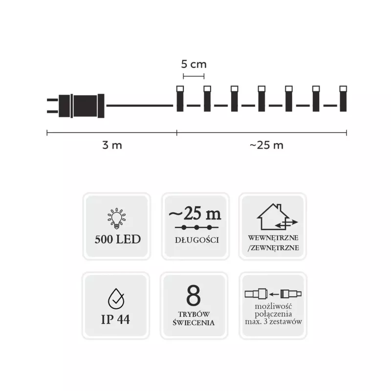 Conjunto de barras de luz LED Extralink 500L branco frio — comprimento 3 m + 25 m interior/exterior