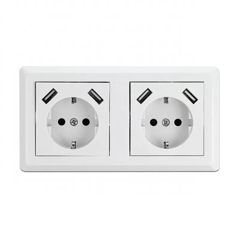 Tomada de parede DeLOCK 2 tomadas com 4 portas USB 2 x 2,8 A