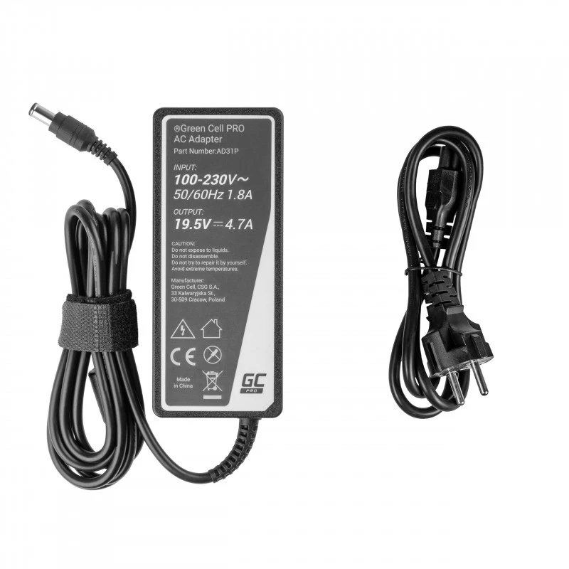 Fonte de alimentação Green Cell AD31P 90W interior AC-to-DC 19,5V 4,7A para portáteis Sony, preto
