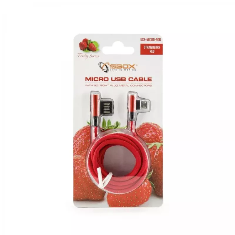 Sbox USB->Micro USB 90 M/M 1,5m USB-MICRO-90R vermelho morango
