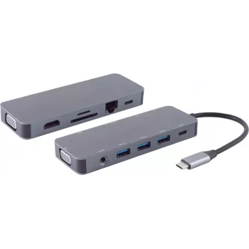 Dock para portátil S/CONN 14-05028 com fios USB 3.2 Gen 1 Type-C cinzento