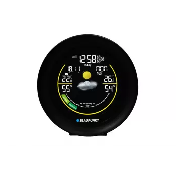 Estação meteorológica BLAUPUNKT WS35BK APP – ecrã LCD, temperatura e humidade, alarme, calendário, conectividade por app, 94×94×27 mm