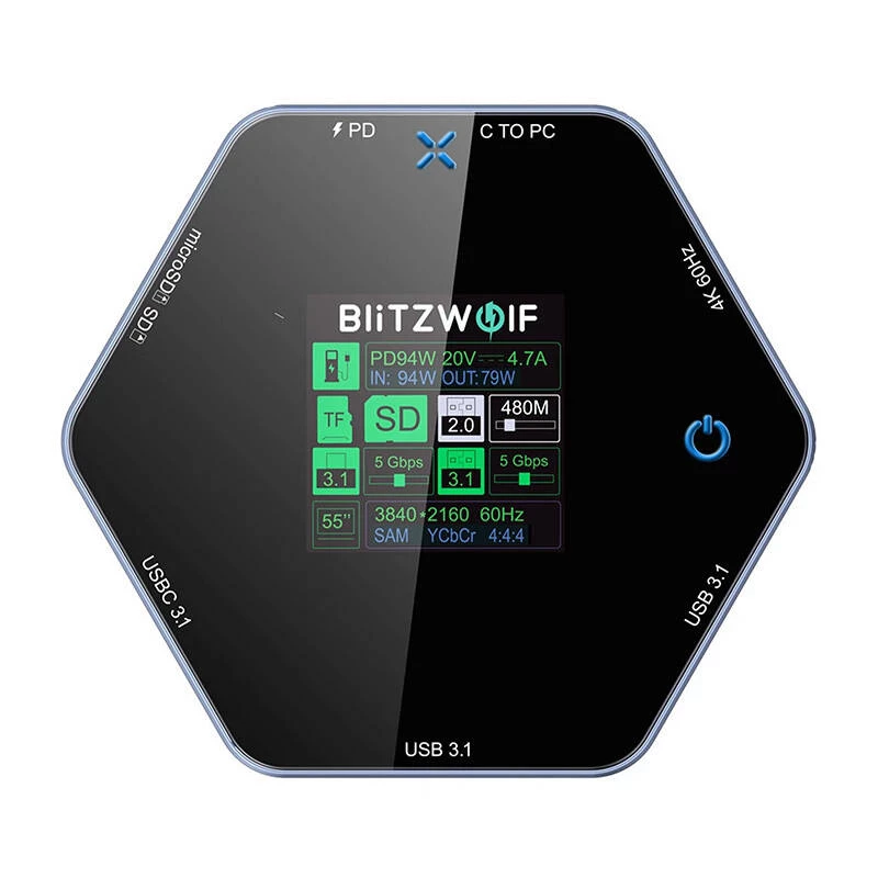 Docking station BlitzWolf BW-TH16 8in1 USB 100W com ecrã inteligente LCD