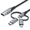 Cabo Vention USB 2.0 A macho para 3-em-1 Micro-B&USB-C&Lightning macho 1M cinzento liga de alumínio