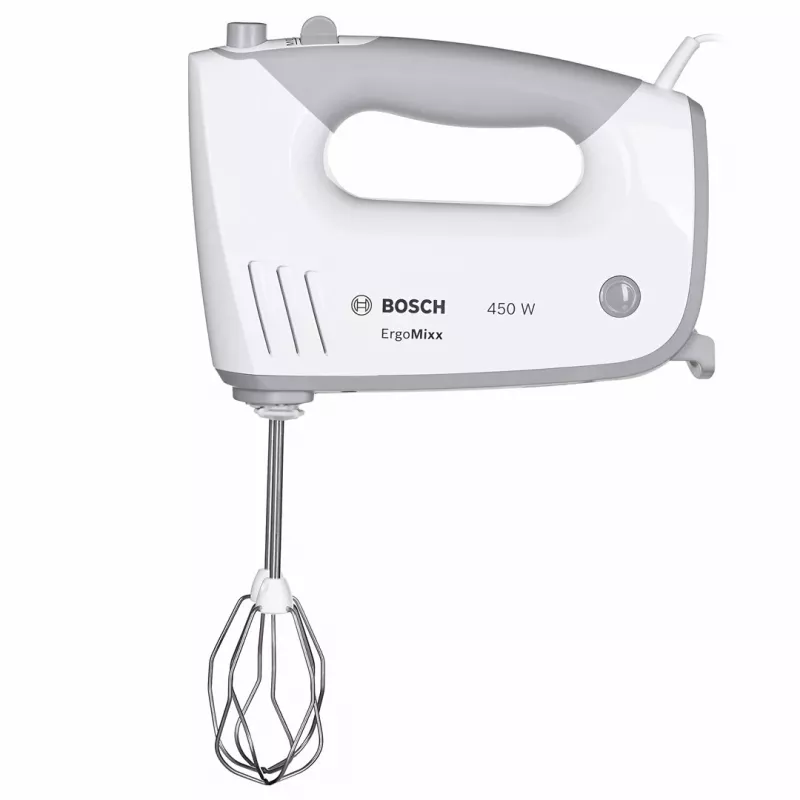 Batedeira Bosch MFQ36480 – 450 W, 5 velocidades com turbo, cinzento/branco, batedores e ganchos para amassar