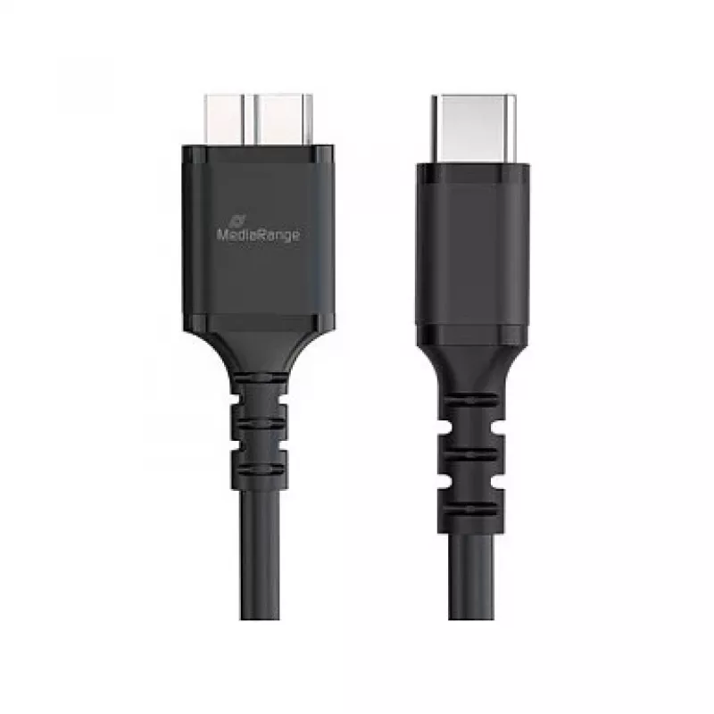 Cabo USB MediaRange MRCS257 0,5 m — Micro-USB B para USB-C, USB 3.2 Gen 1 (5 Gbit/s), preto
