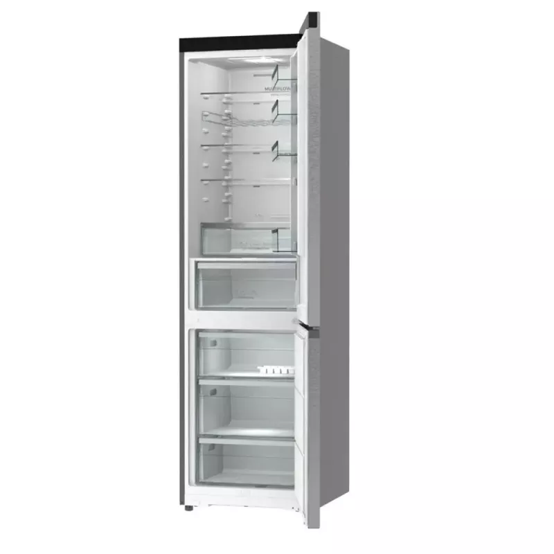 Gorenje NRB620E61X4WFE frigorífico combinado, de instalação livre, NoFrost, 413 l (283 l frigorífico + 130 l congelador inferior), ecrã eletrónico, iluminação LED, classe energética E, aço inoxidável