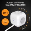 Power Cube QOLTEC 52547 Régua de tomadas 3×tomadas AC, 2×USB-A, 1×USB-C PD 20W