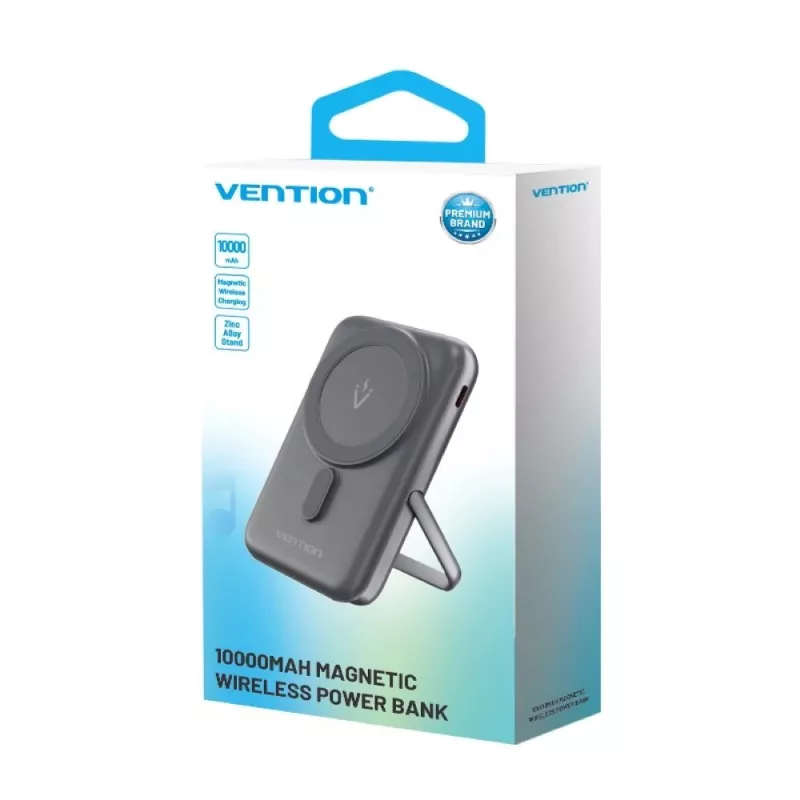 Powerbank Vention 10000mAh magnético sem fios 20W, 1×USB-C, carregamento sem fios, preto