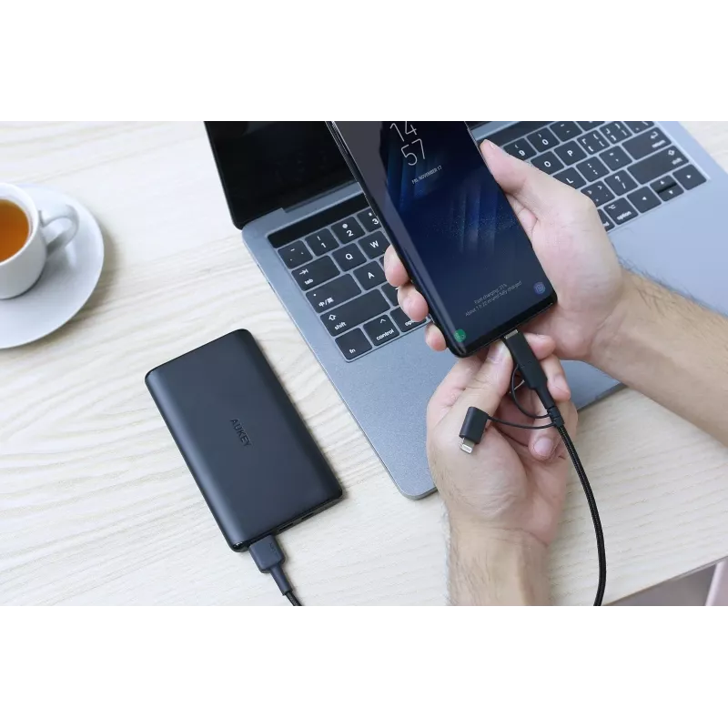 AUKEY CB-BAL5 cabo entrançado 3 em 1, Micro USB / USB-C / Lightning, 1,2 m, preto