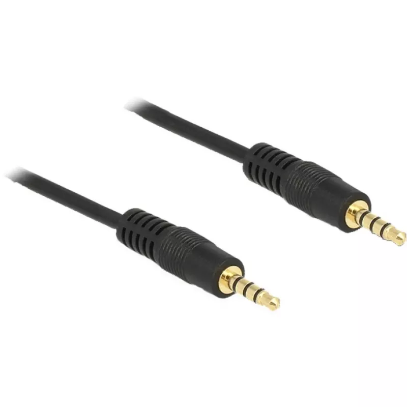 DeLOCK - Cabo de áudio - 28 AWG - Mini-jack 3,5 mm, 4 polos (macho) - Mini-jack 3,5 mm, 4 polos (macho) - 5,0 m - Blindado - Preto (83438)