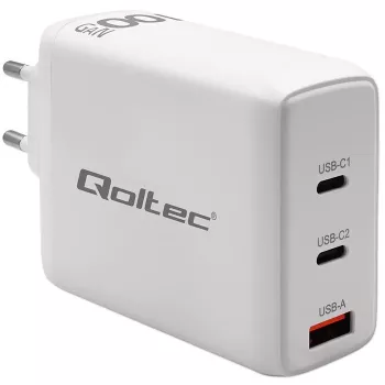 Carregador QOLTEC 100W GaN USB-C Dual PD 5–20V 1,5–5A, 2×USB-C