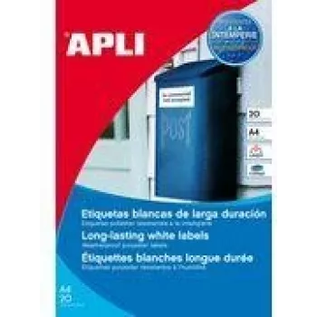 Etiquetas para impressora APLI 01228 branco poliéster A4 210x297mm 20 folhas