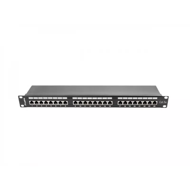 Patch panel 1U LANBERG PPS5-1024-B — 24 portas RJ-45 Cat5, metal, preto, montagem em rack
