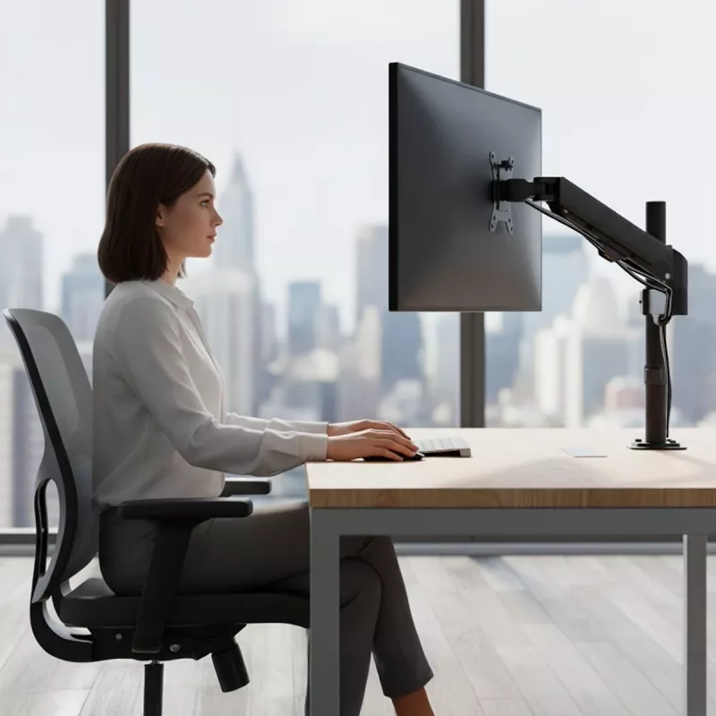 Suporte para monitor MACLEAN MC-135 com mola a gás para ecrãs de 17 a 32 polegadas, carga 2–10 kg, preto