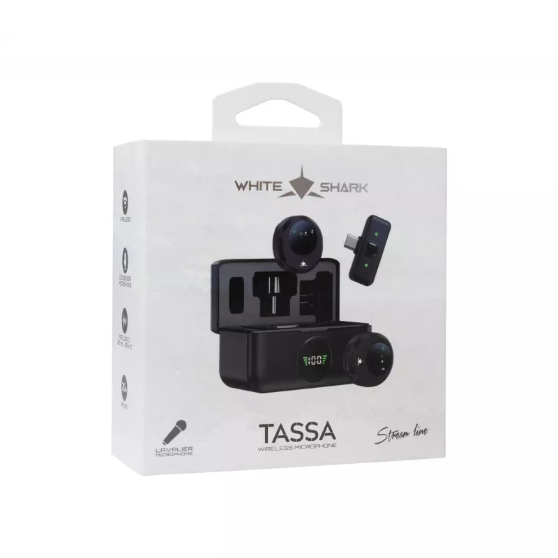 White Shark DSM-06 Tassa Microfone de lapela sem fios, USB-C, preto
