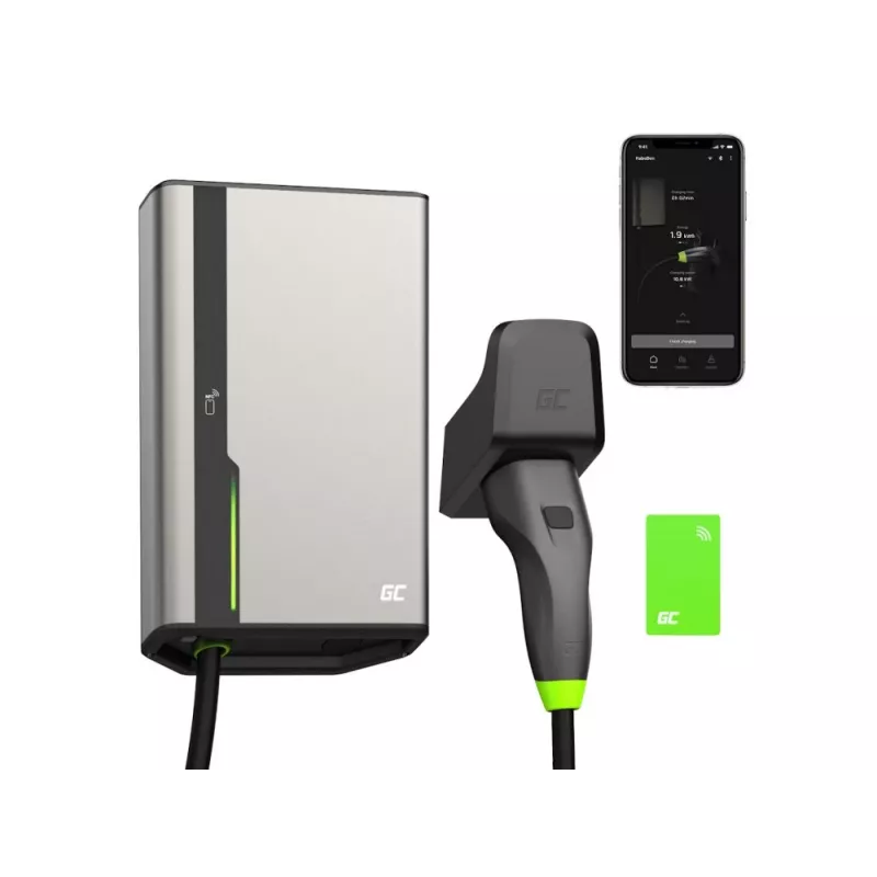 Green Cell HabuDen EVGC021B2250 Wallbox carregador para veículos elétricos 22 kW 32A, Type 2, cabo de 5 m, NFC, Bluetooth, Wi-Fi, alumínio