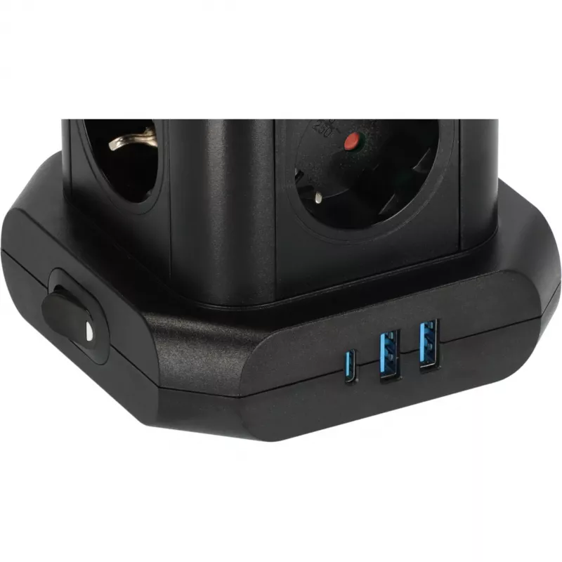 Torre de tomadas Brennenstuhl 1153560010 — 8 tomadas, 2×USB-A, 1×USB-C, preto