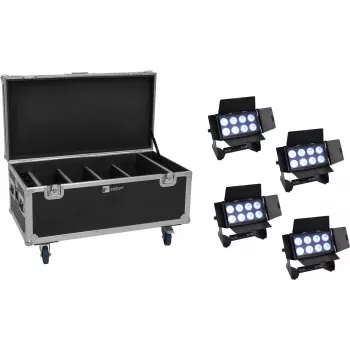 Conjunto de projetor EUROLITE Multiflood 20000999 com 4 baterias recarregáveis, 8×10W LEDs RGBW, proteção IP
