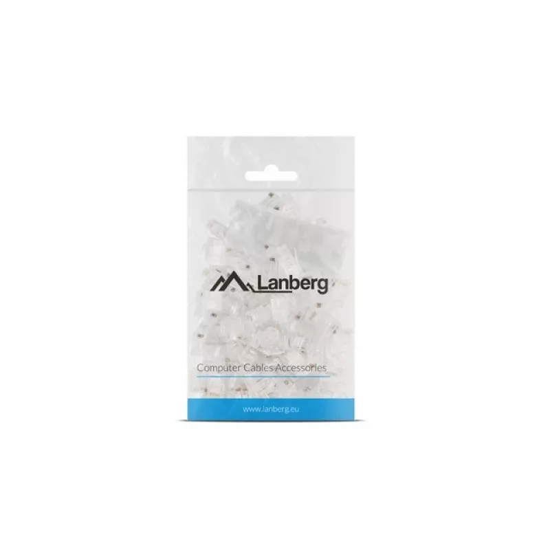Conector RJ-45 LANBERG PLU-6000 para cabo Cat6 U/UTP, transparente/branco, pack de 100