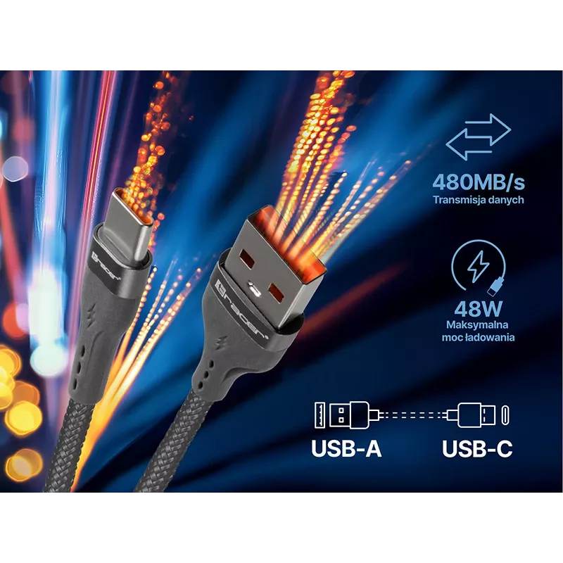 Cabo Tracer 47487 USB A - Type C M/M 1m cinzento