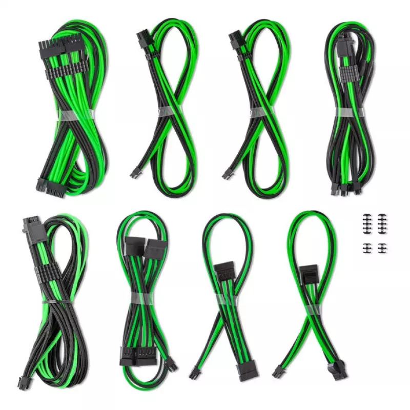 CableMod CM-PCSR-16X2KIT-NKKLG-R-SS C-Series Pro ModMesh Sleeved 12V-2x6 12VHPWR Dual StealthSense conjunto de cabos para Corsair RMi/RMx (Black Label), preto/verde-claro