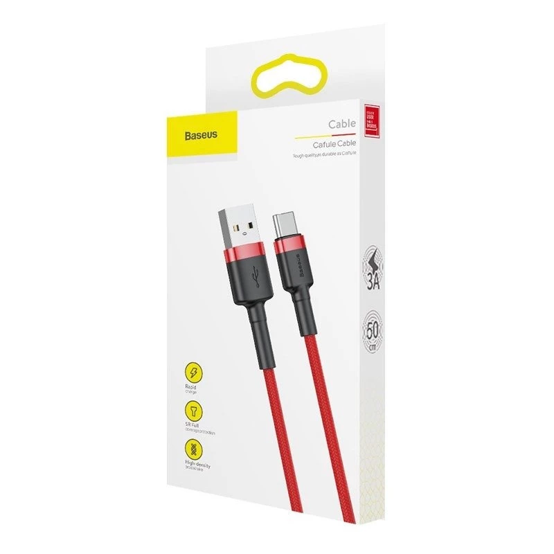 Cabo USB 2.0 A para USB-C Baseus CATKLF-B09 1m QC3.0 trançado em nylon vermelho, carregamento rápido e sincronização de dados