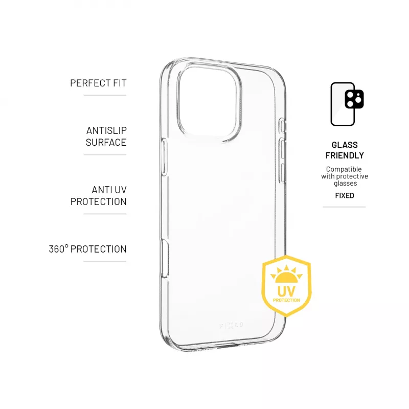 Capa traseira FIXED AntiUV para Apple iPhone 16 Pro Max, TPU transparente