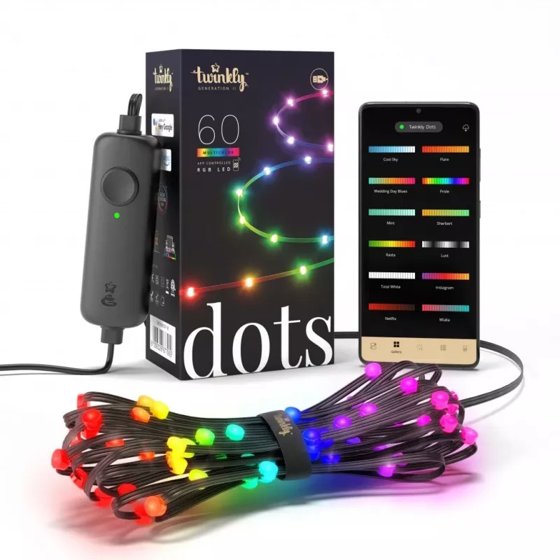 Twinkly Dots 60 RGB USB luzes inteligentes, 3 m, preto