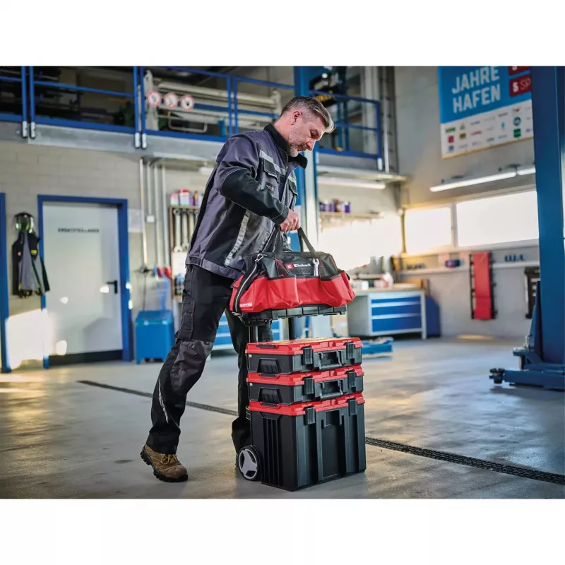Einhell 4540036 E-Case Bag bolsa de ferramentas de sistema, poliéster, carga de 30 kg, preto/vermelho