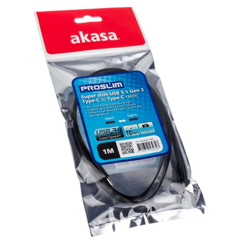 Cabo USB Akasa AK-CBUB46-10BK USB 3.2 Gen 2 1 m preto