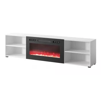 Móvel RTV POLO 200x33x50.5 branco + lareira preta