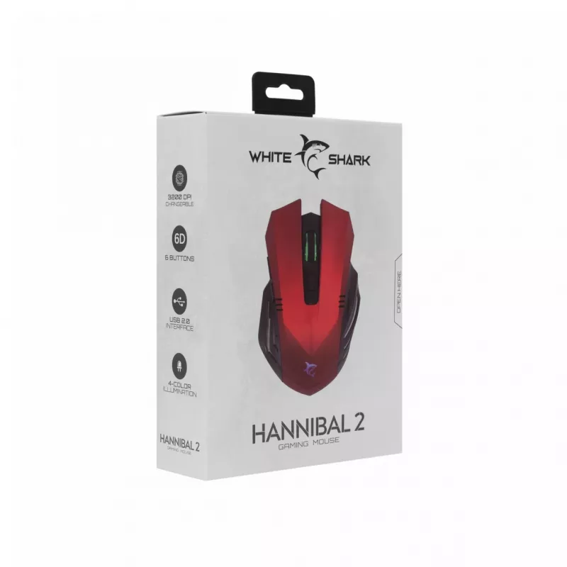 Rato White Shark GM-5006 HANNIBAL-2 vermelho 3200 DPI