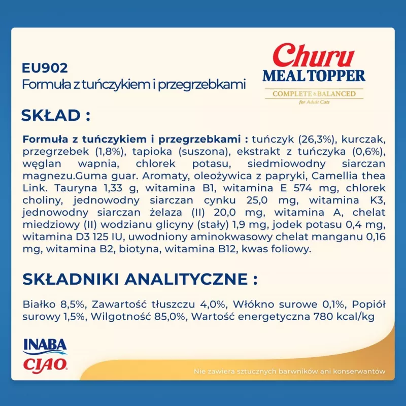 INABA Churu Meal Topper atum com vieira – sacos de alimento húmido para gatos, 4 x 14 g