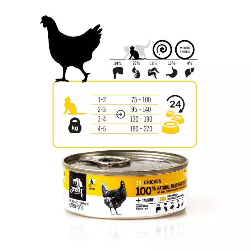 3COTY Frango Para Gatinhos - Alimento húmido para gatos - 80g