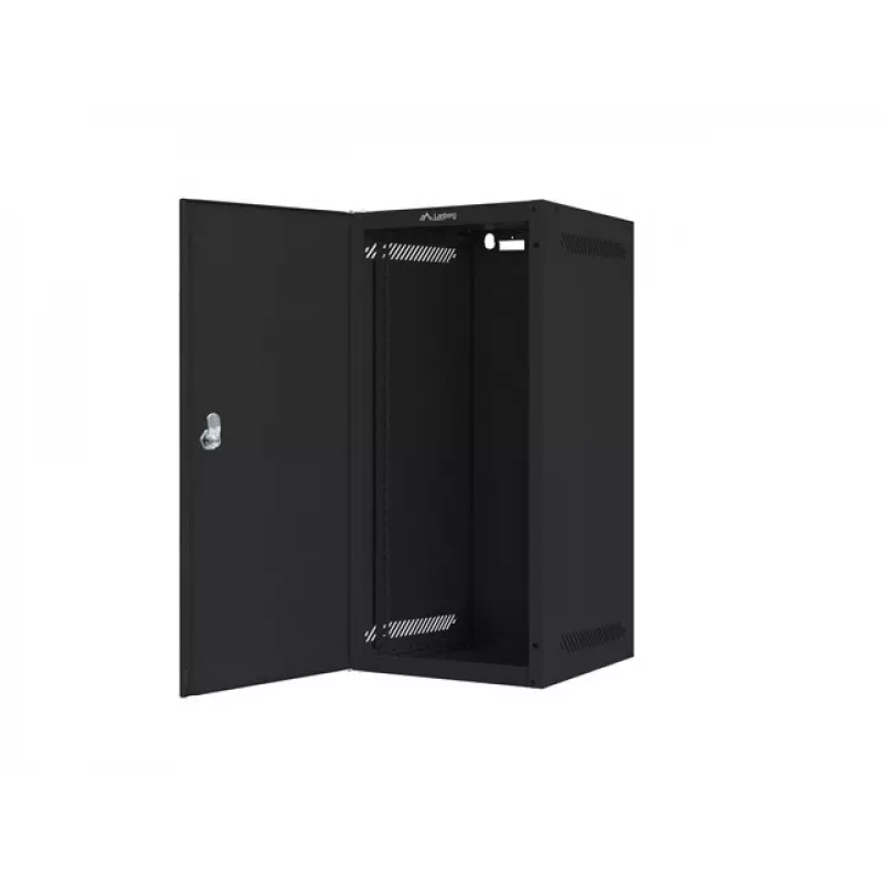 Lanberg WF10-2312-00B armário rack de parede de 10 polegadas 12U, 280x310x603 mm, porta metálica, IP20, carga máx. 20 kg, desmontado, preto