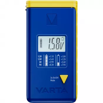Testador de pilhas Varta 00893 101 111 LCD digital portátil para AA AAA 9V pilhas botão
