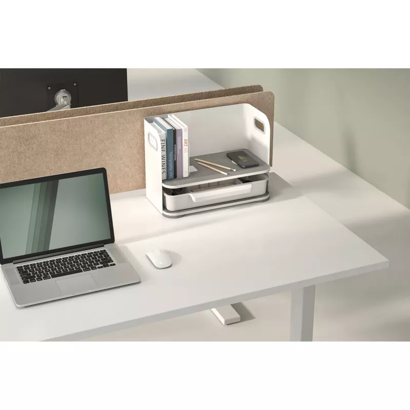 Organizador de secretária Digitus com carregador Qi aço cinzento branco 1 gaveta