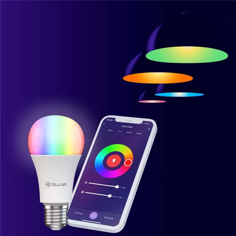 Lâmpada Smart WiFi Tellur TLL331341 9W RGB dimmer — Wi‑Fi RGB LED 9W, regulável