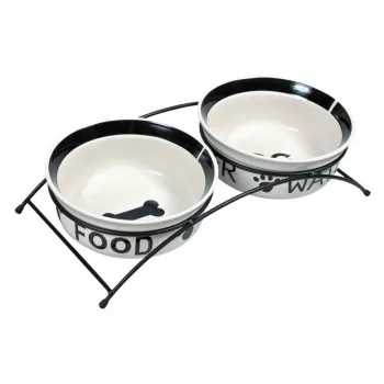 Tigela de cerâmica para cães Trixie MISKI 0,6 L, 15 cm de diâmetro, preto, pés antiderrapantes, lavável na máquina de lavar louça, conjunto de 2
