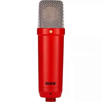 Microfone condensador de estúdio RØDE NT1 Signature Red — cardioide, 20–20000 Hz, sensibilidade -32 dB, XLR (3 pinos), 313 g